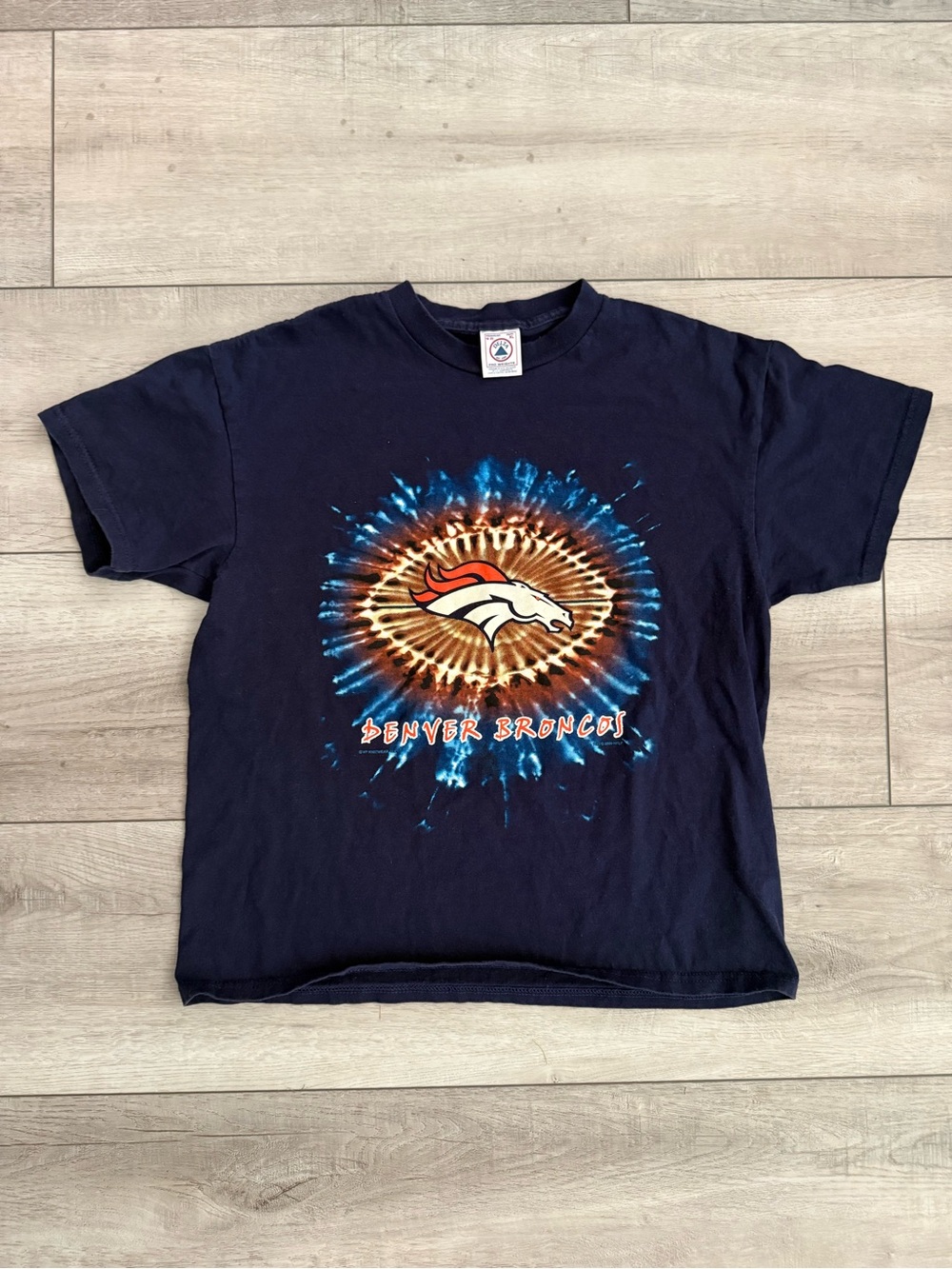 Delta Navy Denver Broncos Tie-Dye Logo Tee